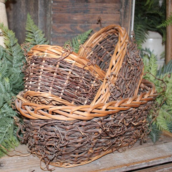 NEW Set of 3 Large Rustic French Country Fall Farmhouse Willow Nesting Baskets - Picture 5 of 9